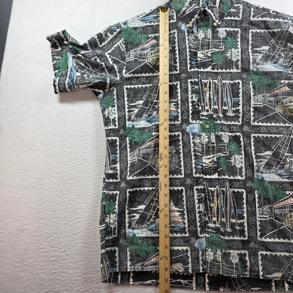 Reyn Spooner Mens L Black Reverse Print Stamp Surf Sailboat Button Down Shirt - Picture 7 of 8